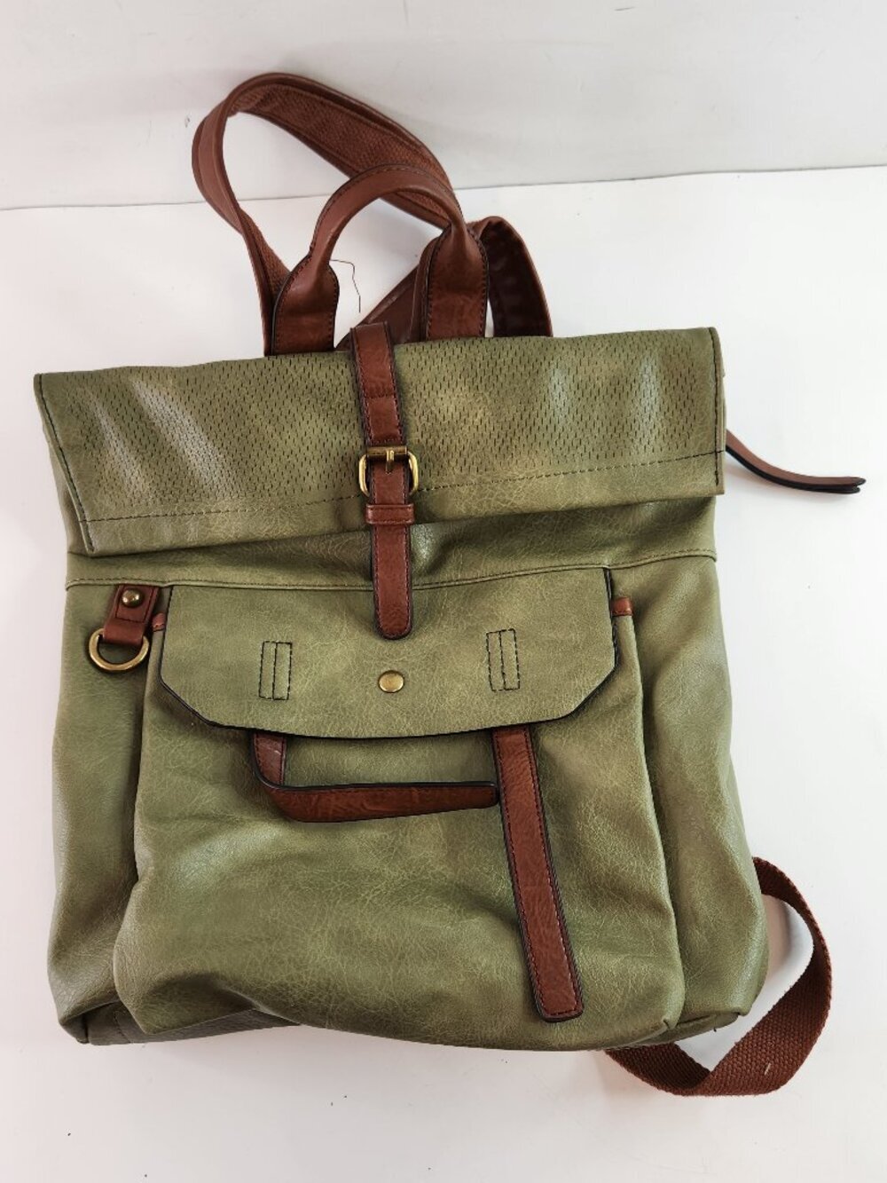 Sloane Roll Top Faux Leather Slouchy Backpack Green